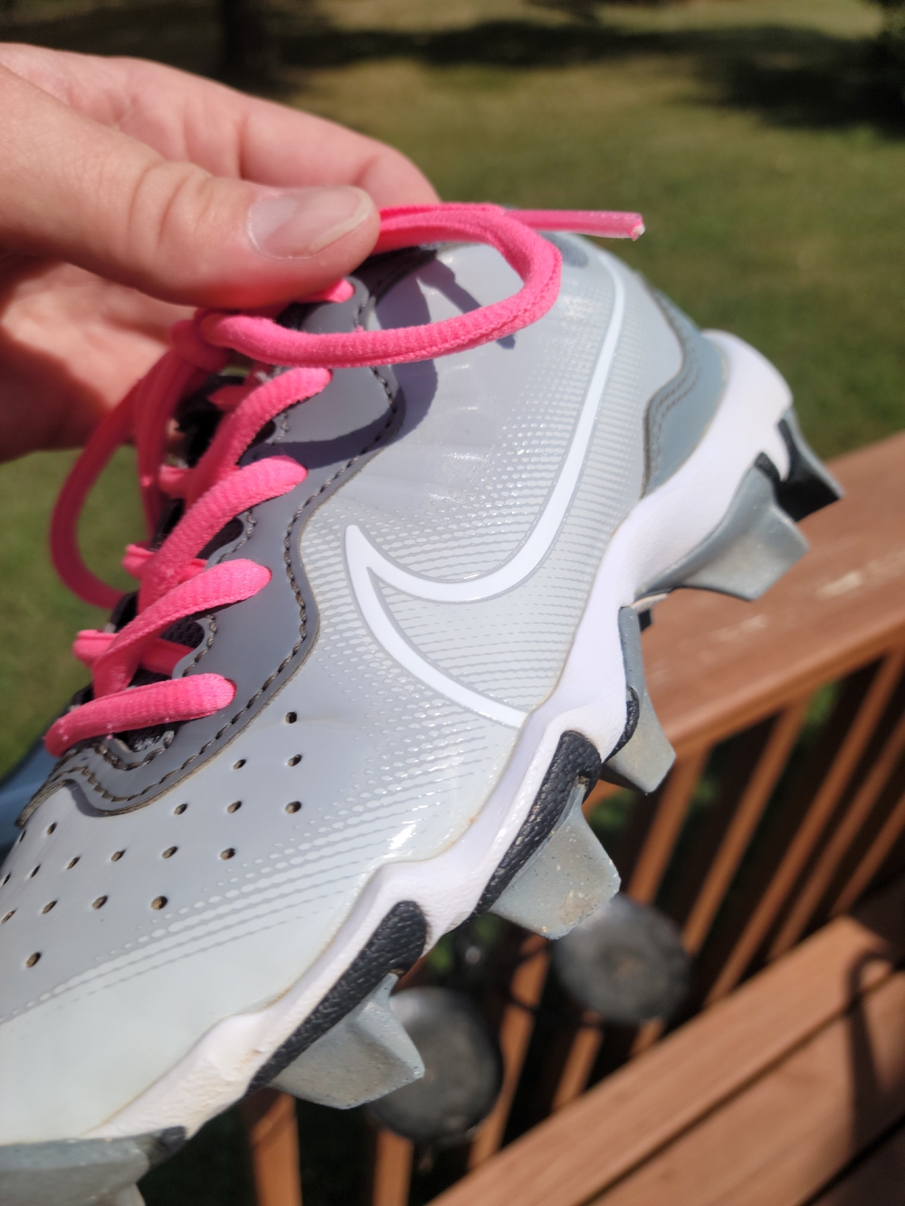 Nike Kids Grey and Pink Athletic Cleats